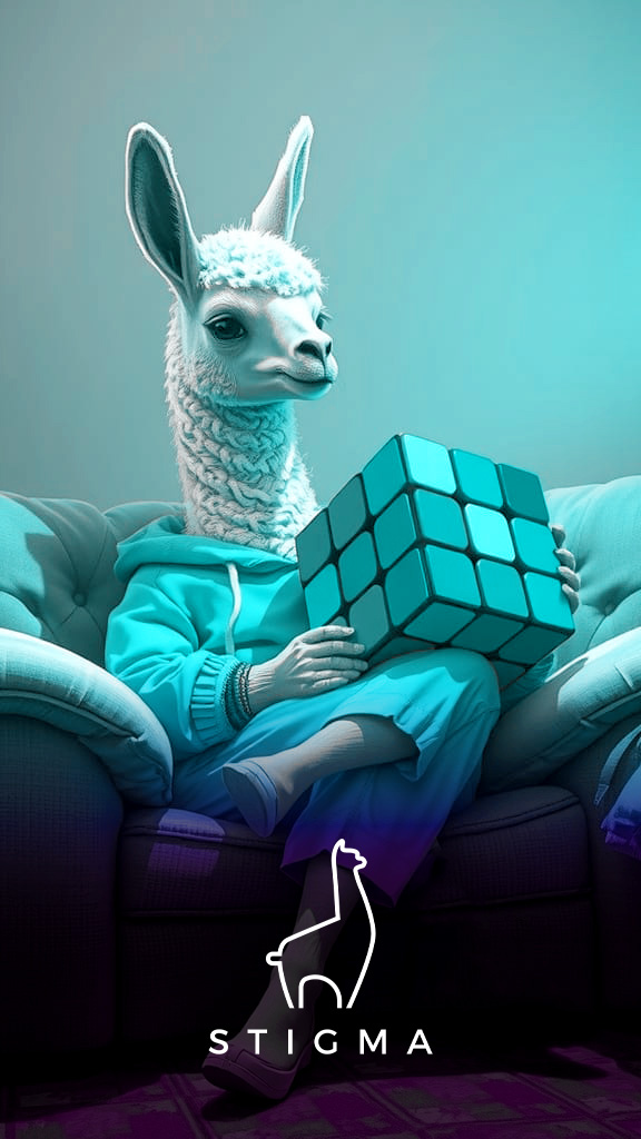 AIArt Llama holding large Rubik's Cube