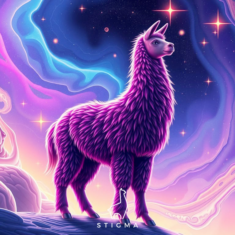 Purple AI Llama - Instead of Cow - Stigma Marketing